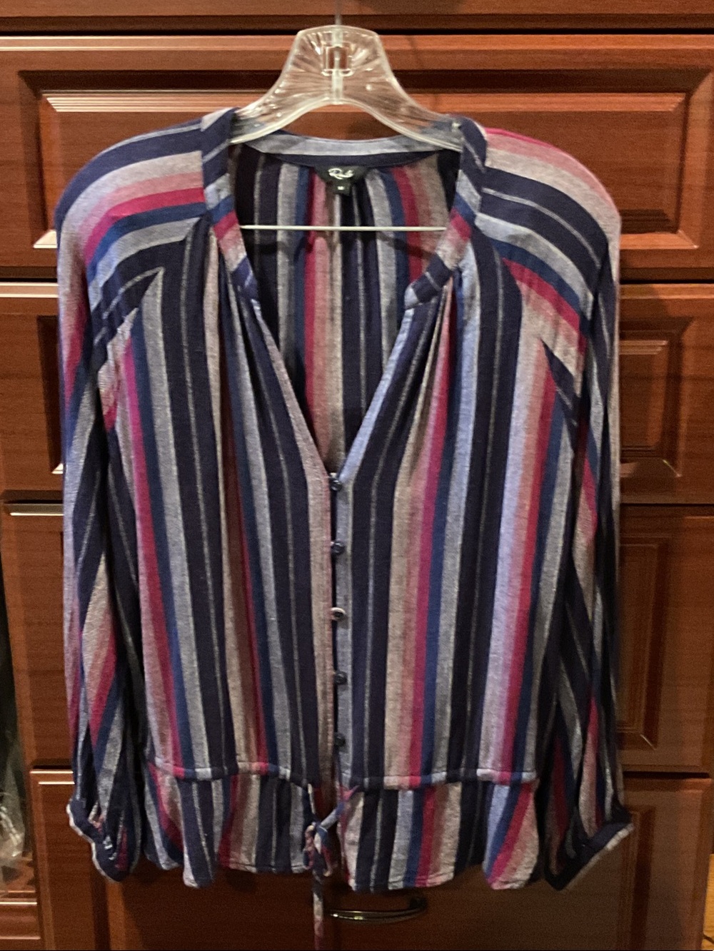 Rails Striped Button-Front Blouse in Navy, Pink & Gray